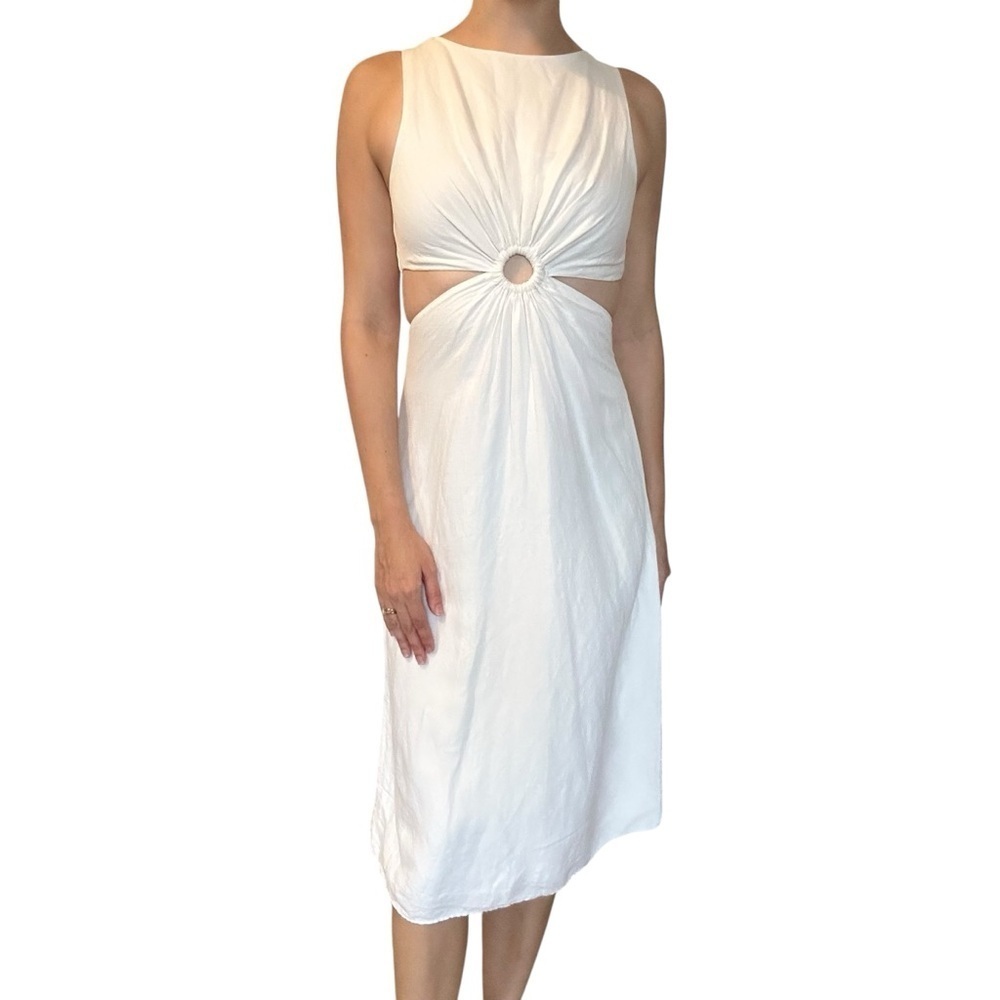 En Saison Midlength Dress White Linen Cut Out Elegant Bridal Cocktail Size Small